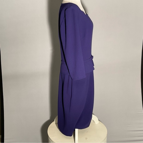 David Meister Size 10 Purple Sheath Dress Fabric Belt 3/4 Sleeve Unique Neckline - Picture 10 of 14